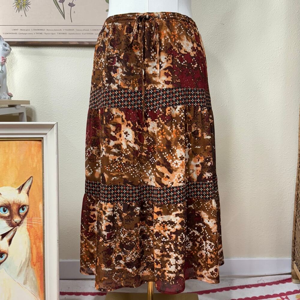 90s Y2k Tiered Maxi Peasant Skirt Boho Hippie Fairy Grunge Bohemian Forest L 14